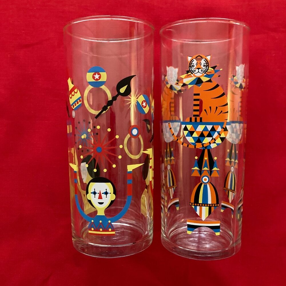 VTG MCM Libbey Circus Glasses : Juggler Clowns + Tigers  Ex Cond! 🤡 🎪🐯 - Picture 7 of 8
